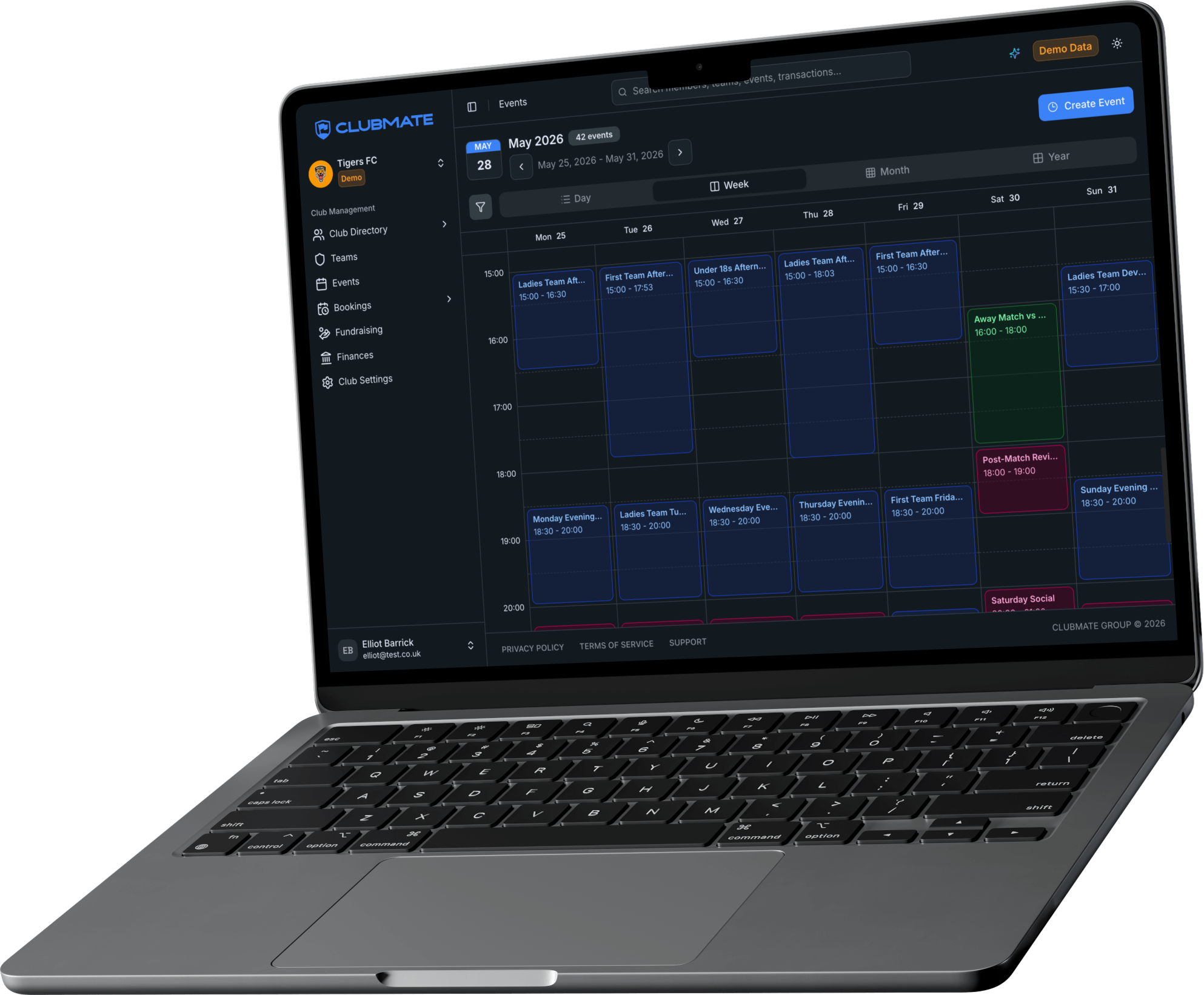 Clubmate events calendar on MacBook