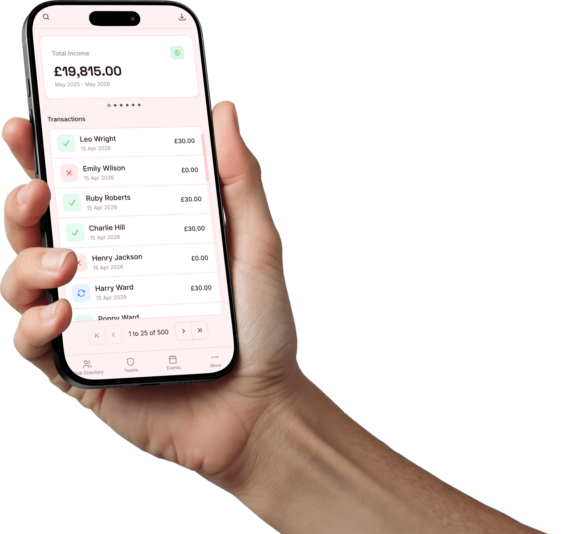 Clubmate finances on iPhone
