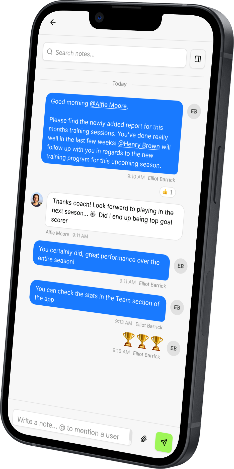 Clubmate club communications on iPhone