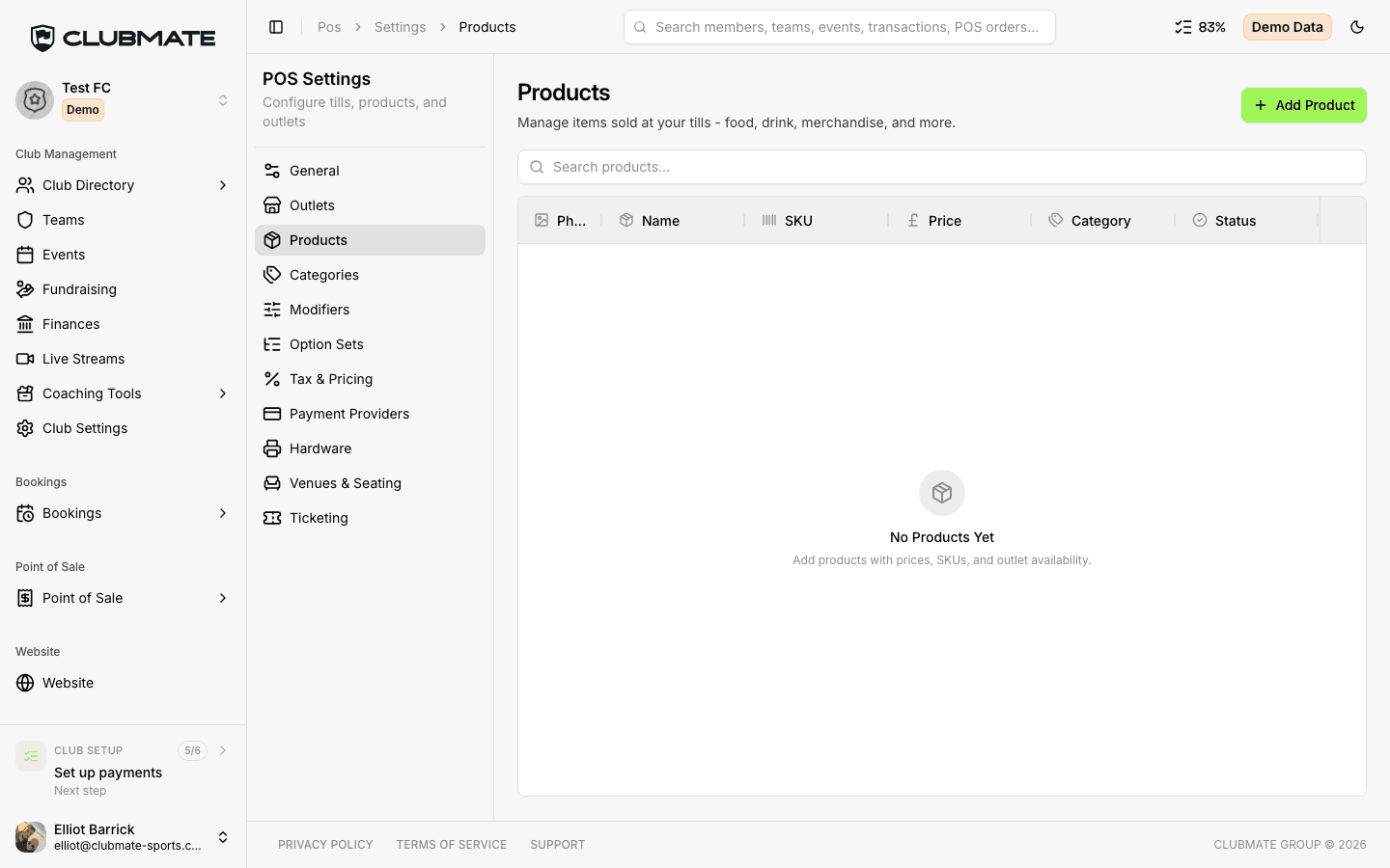POS Products settings where products are edited and linked to option sets